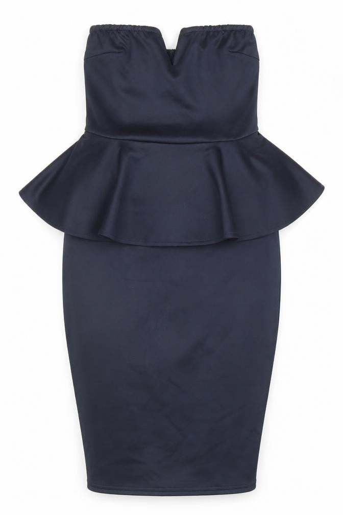 Front view of AX Paris women’s blue polyester mini, size UK 8, mock neck zip