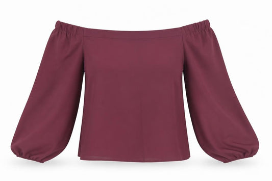Front view of New Look women’s red polyester basic blouse, size UK 8, off the shoulder - bardot