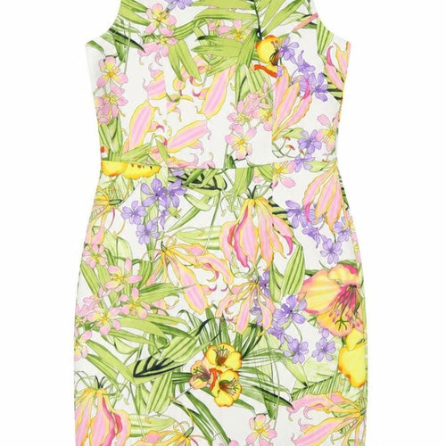 Definitions Womens Multicoloured Floral Polyester Pencil Dress Size 8 Boat Neck Zip