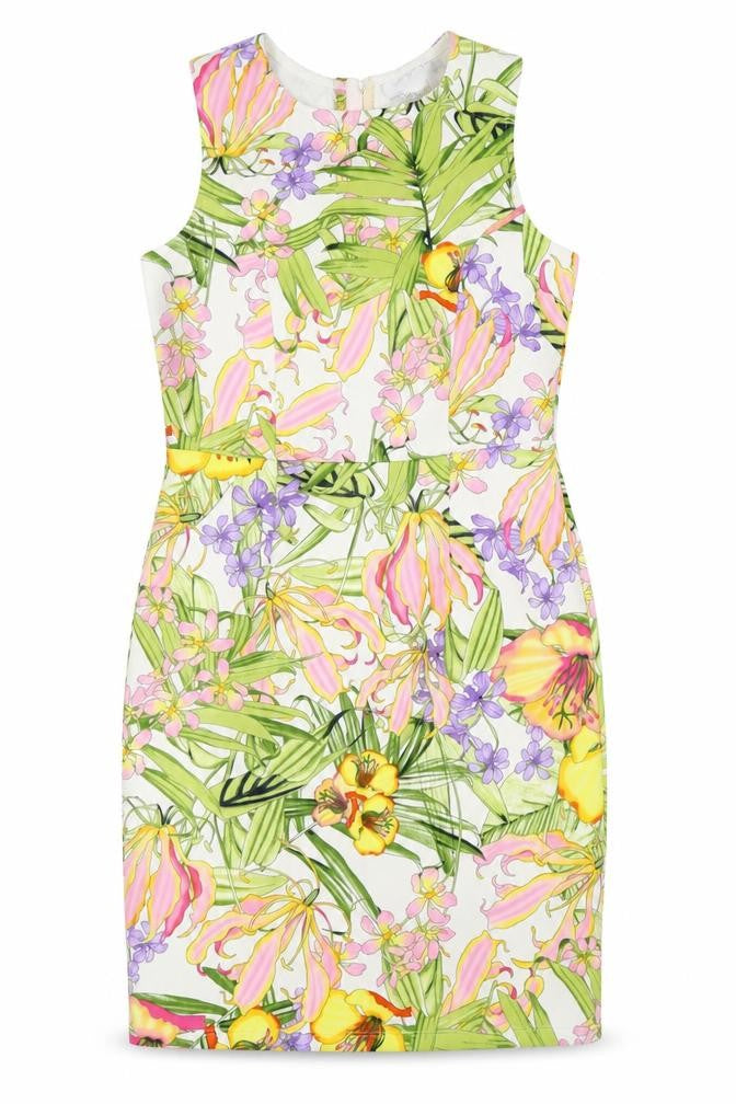Definitions Womens Multicoloured Floral Polyester Pencil Dress Size 8 Boat Neck Zip