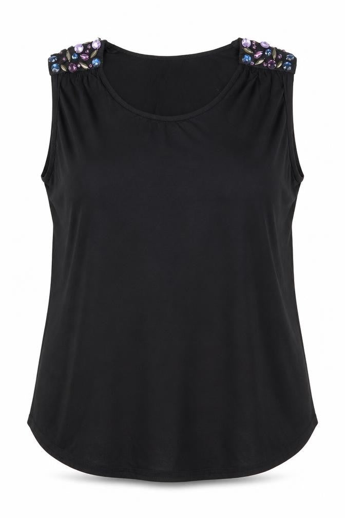 Front view of George women’s black herringbone viscose basic blouse, size UK 16, boat neck