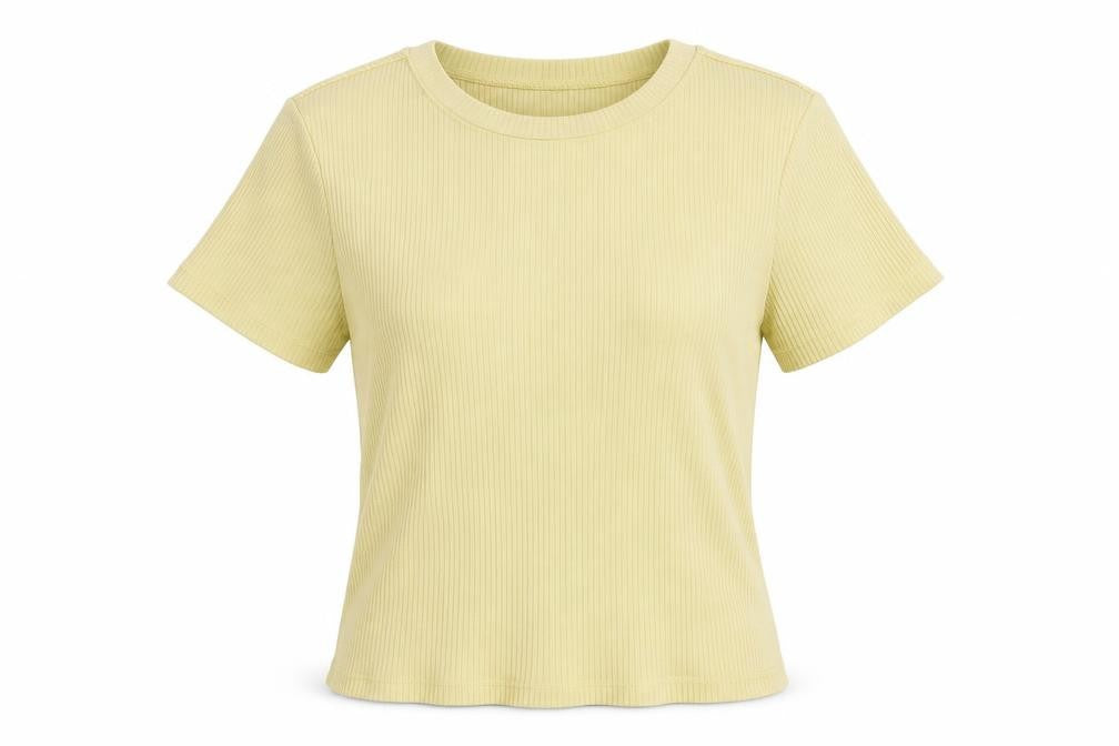 Front view of Divided women’s yellow cotton basic t-shirt, size UK 6, crew neck