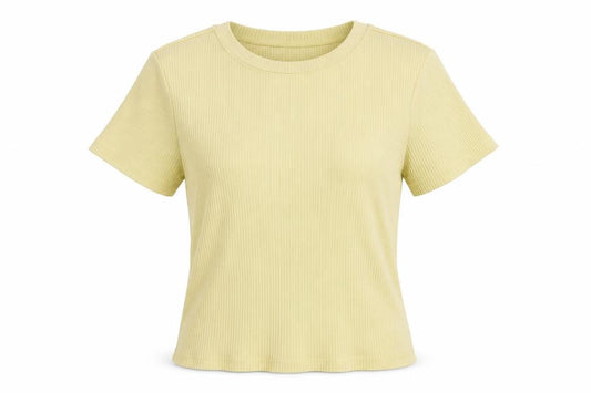 Front view of Divided women’s yellow cotton basic t-shirt, size UK 6, crew neck