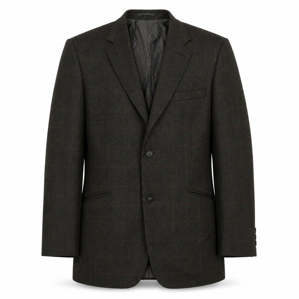 Front view of Preworn men’s green polyester jacket suit jacket, size 42