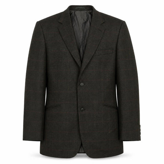 Front view of Preworn men’s green polyester jacket suit jacket, size 42