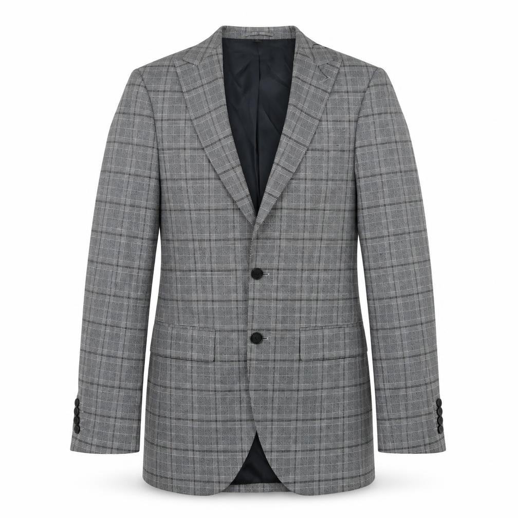 Front view of Marks & Spencer men’s grey geometric polyester jacket suit jacket, size 36