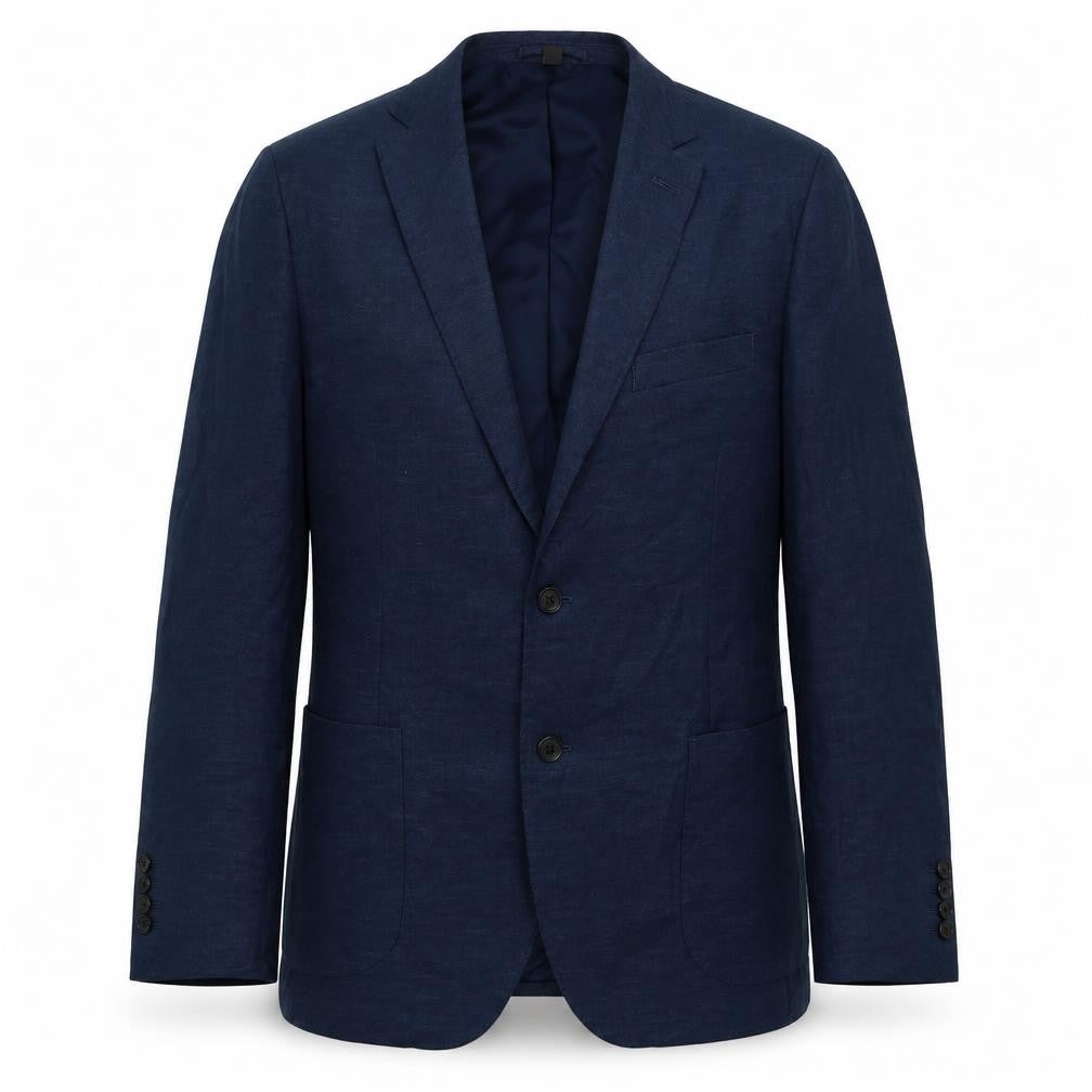 Front view of Marks & Spencer men’s blue polyester jacket suit jacket, size 42