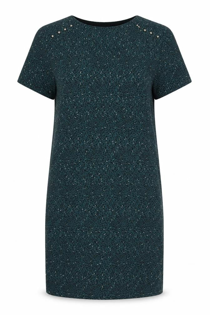 IKKS Womens Green Animal Print Polyester T-Shirt Dress Size 34 V-Neck Pullover