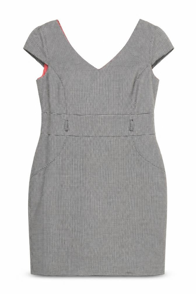 Front view of F&F women’s black geometric polyester shift, size UK 16, v-neck zip