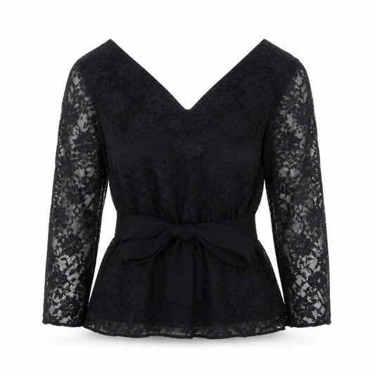 Front view of Monsoon women’s black nylon basic blouse, size UK 12, v-neck