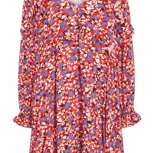 Very Womens Red Floral Viscose Shirt Dress Size 12 V-Neck Pullover