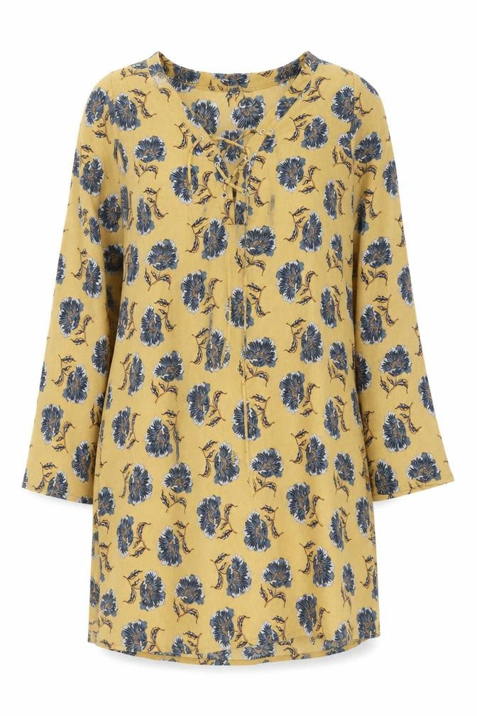 Glamorous Womens Beige Floral Polyester Kaftan Size 12 V-Neck Lace Up