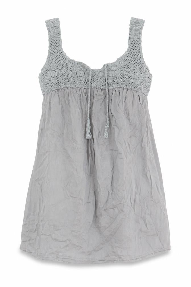 Front view of LERROS women’s grey geometric cotton basic tank, size UK 10, scoop neck