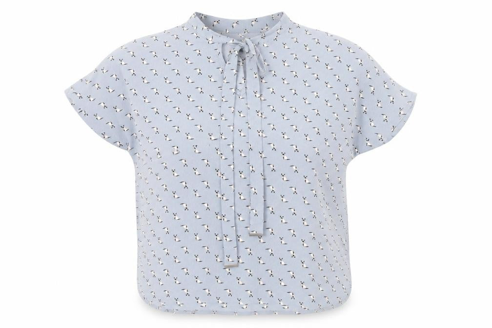 Primark Womens Blue Geometric Polyester Basic Blouse Size 8 Mock Neck - Cat Pattern