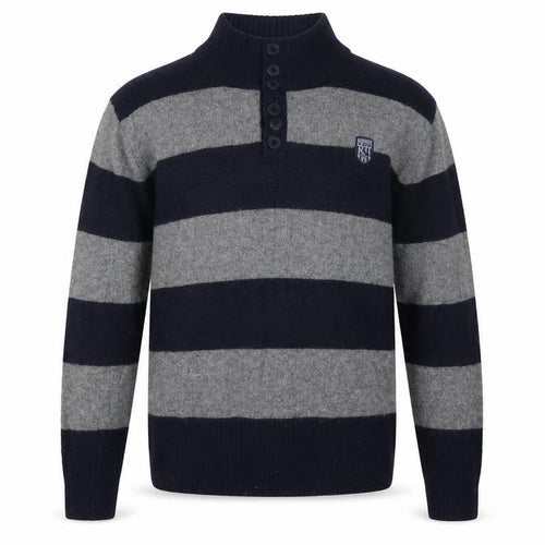 West Bromwich Albion F.C. Mens Blue High Neck Striped Wool Henley Jumper Size M - West Bromwich Albion F.C.