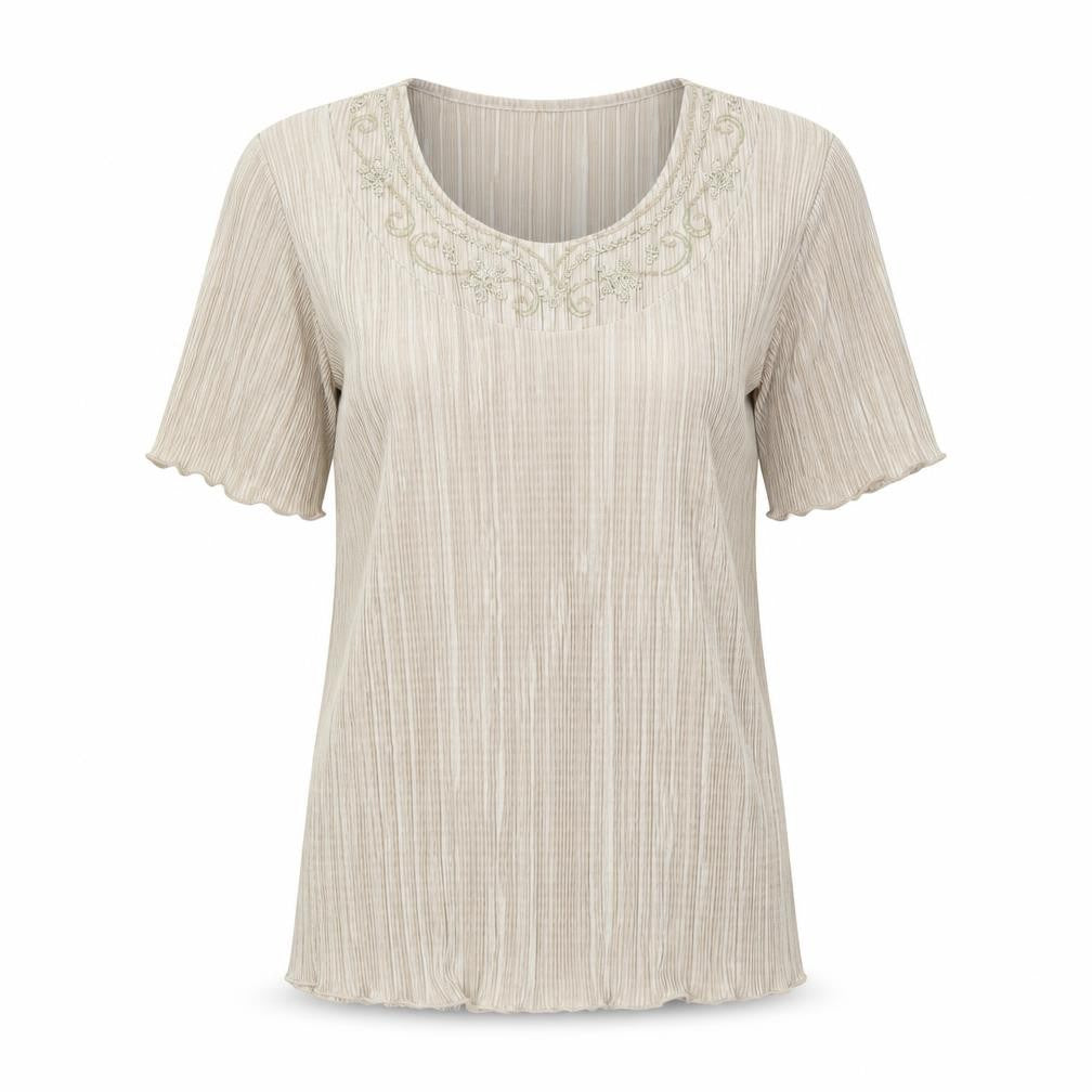 Forever Womens Beige Polyester Basic Blouse Size S Scoop Neck
