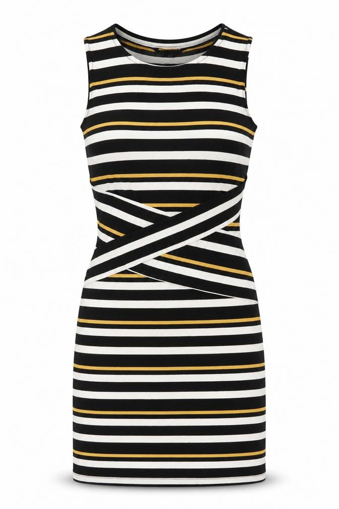 Front view of 41Hawthorn women’s multicoloured striped polyester mini, size S, boat neck pullover