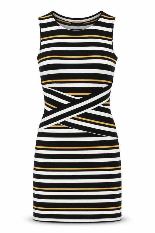 Front view of 41Hawthorn women’s multicoloured striped polyester mini, size S, boat neck pullover