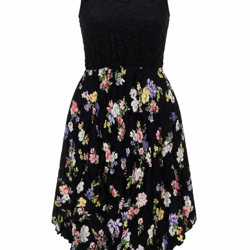 Max Womens Black Floral Polyester Tank Dress Size XS Scoop Neck Pullover