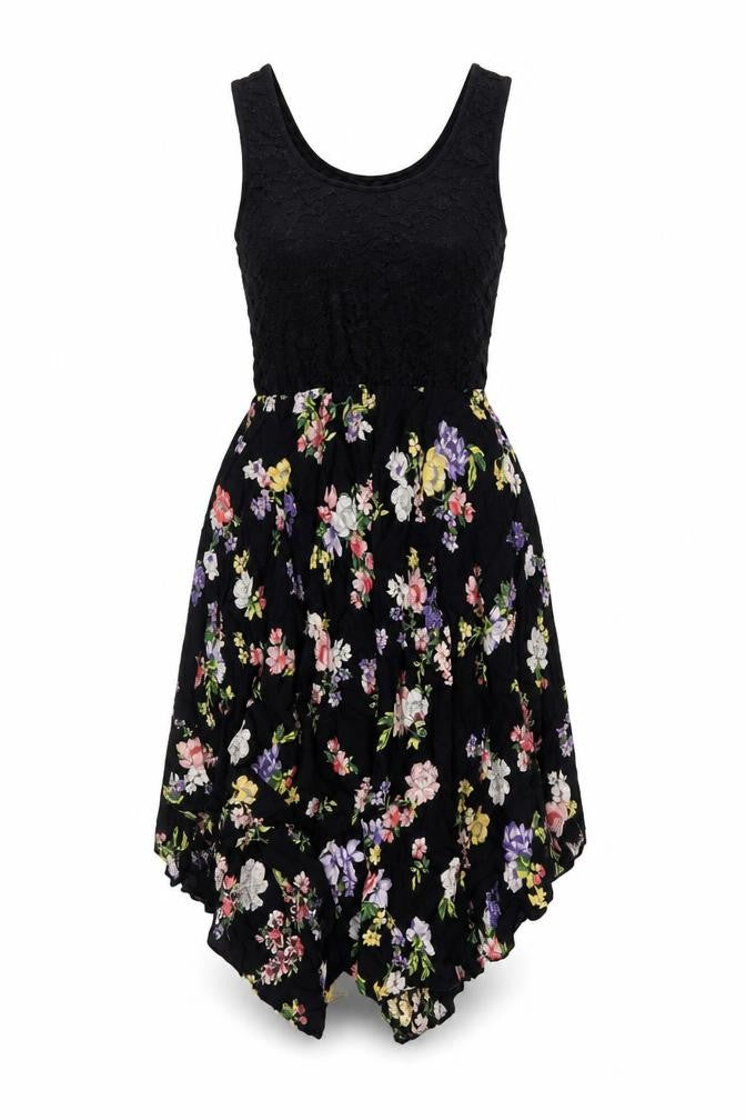 Max Womens Black Floral Polyester Tank Dress Size XS Scoop Neck Pullover