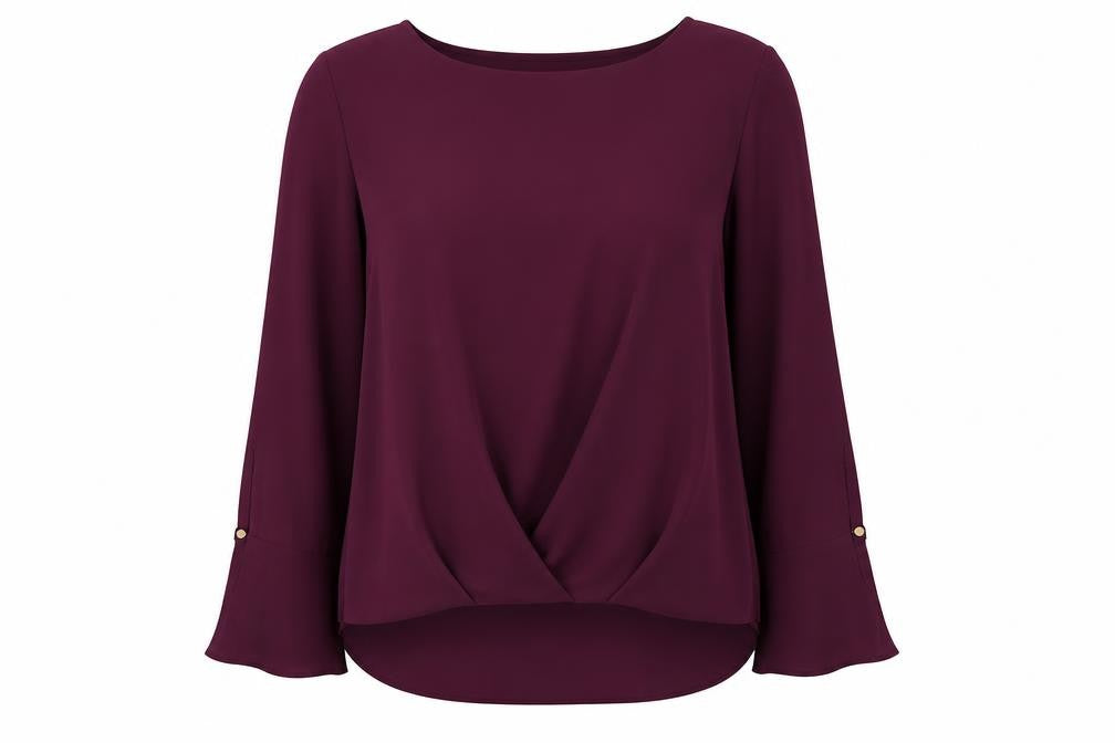 Front view of Vince Camuto women’s purple polyester basic blouse, size XL, boat neck