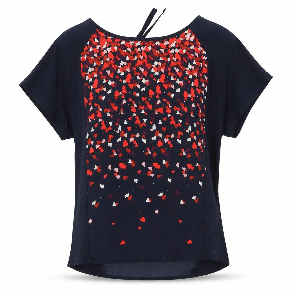 Oasis Womens Blue Geometric Polyester Basic Blouse Size S Round Neck - Heart Pattern