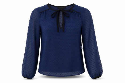 Front view of Atmosphere women’s blue geometric polyester basic blouse, size UK 6, round neck