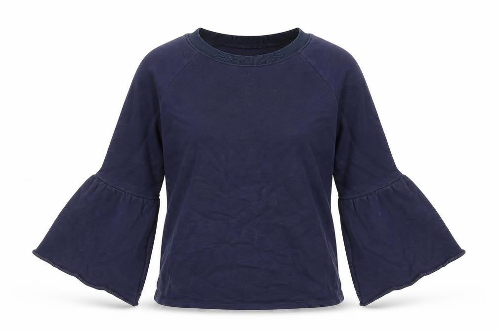 Front view of Maison De Nimes women’s blue cotton pullover sweatshirt, size UK 8, pullover