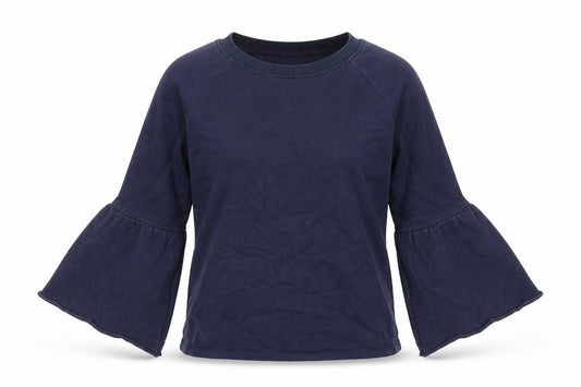 Front view of Maison De Nimes women’s blue cotton pullover sweatshirt, size UK 8, pullover