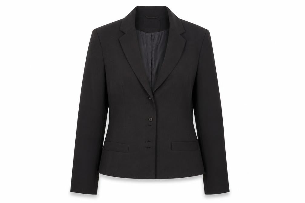 Front view of Minuet women’s grey viscose jacket blazer, size UK 10