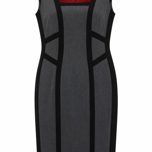 Definitions Womens Grey Polyester Pencil Dress Size 12 Square Neck Zip - Contrasting Trim