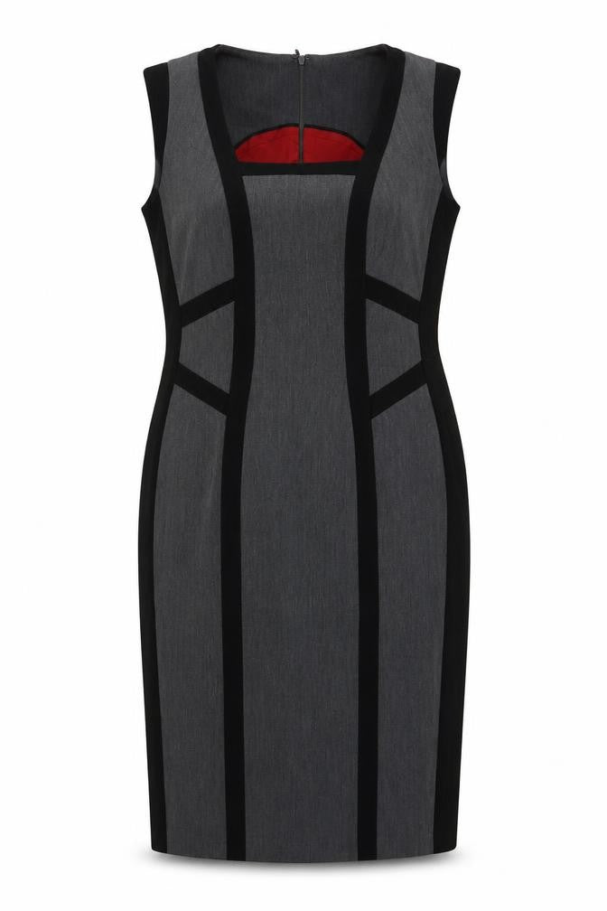 Definitions Womens Grey Polyester Pencil Dress Size 12 Square Neck Zip - Contrasting Trim