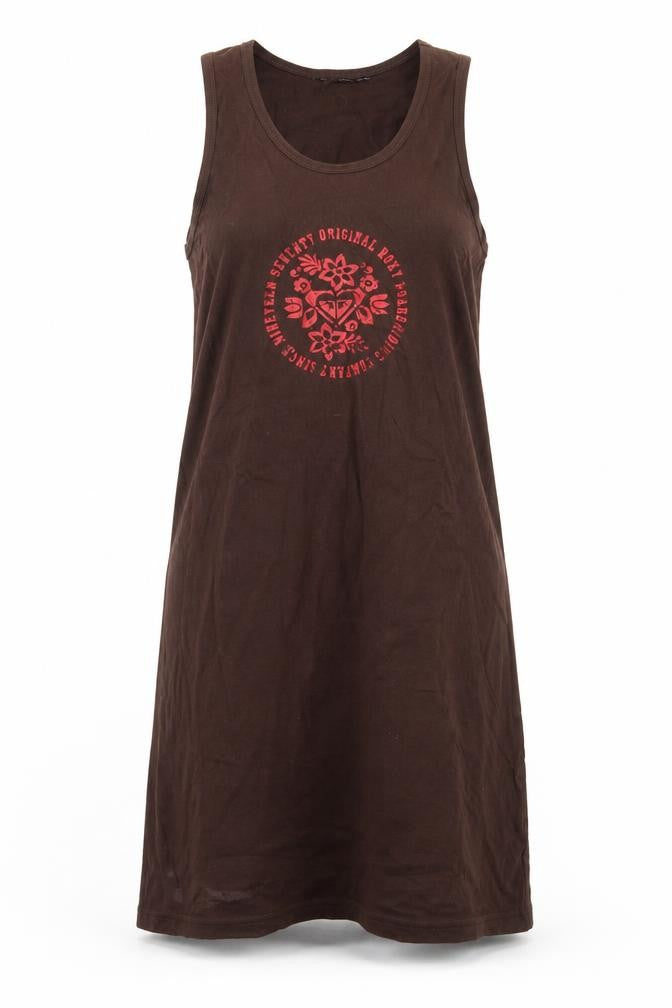 Front view of SHEIN women’s brown cotton tank dress, size M, scoop neck pullover