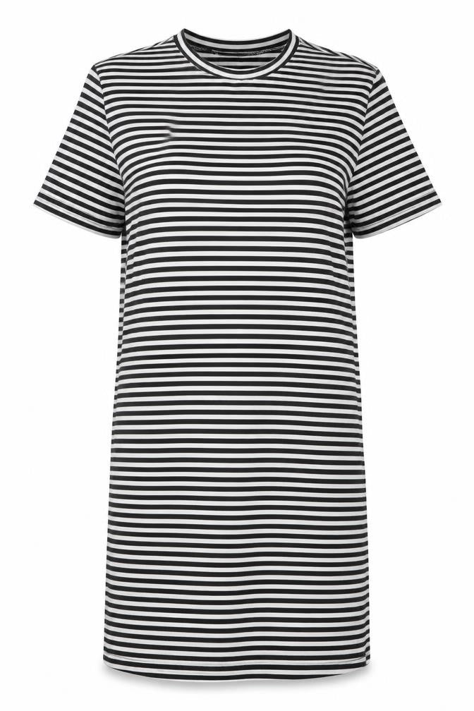 Bigdart Womens Black Striped Polyester T-Shirt Dress Size 8 Crew Neck Pullover