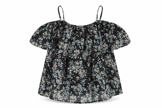 Front view of Atmosphere women’s multicoloured floral polyester basic blouse, size UK 10, off the shoulder