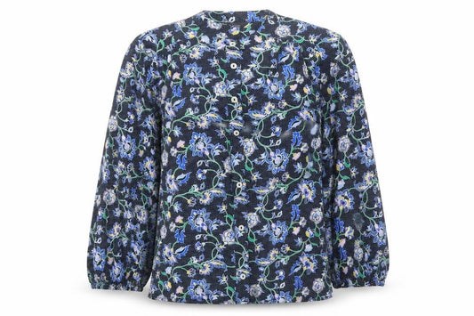 Front view of Marks & Spencer women’s multicoloured floral cotton basic button-up, size UK 8, round neck