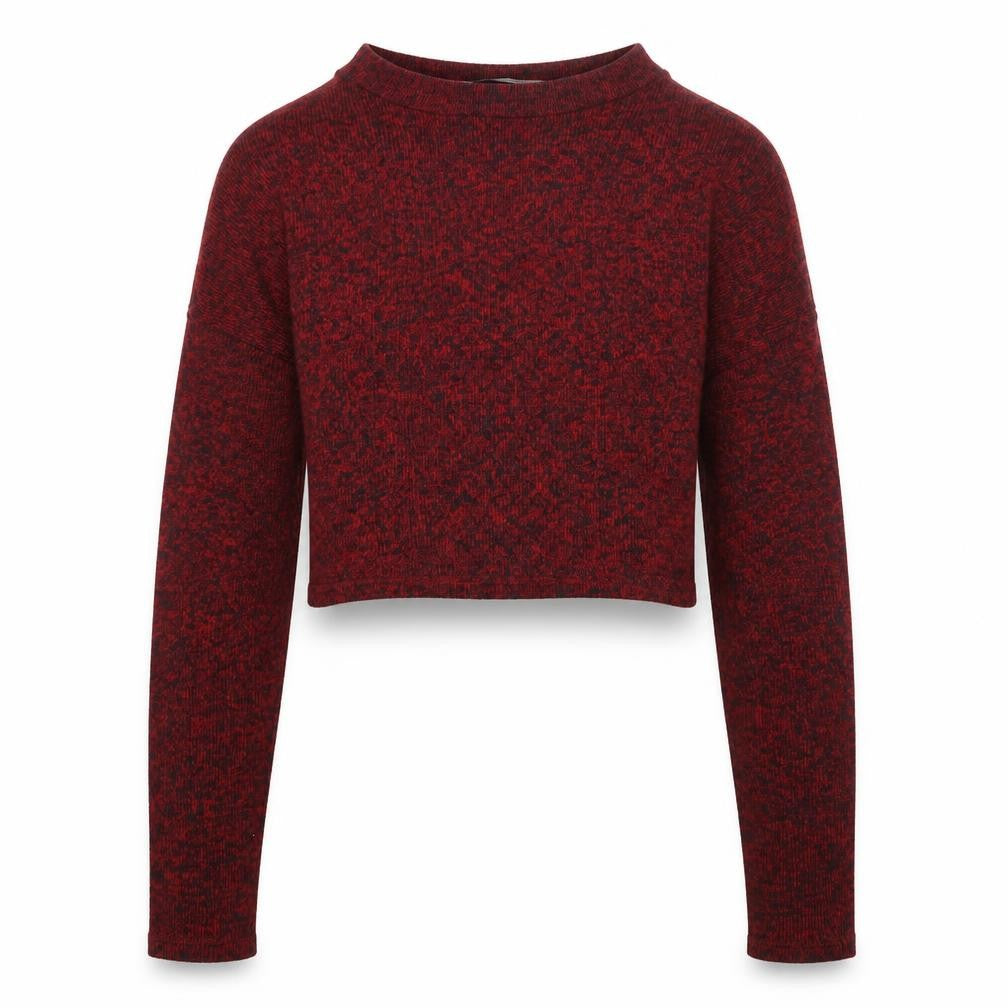 Front view of Primark women’s red round neck viscose jumper, size UK 6