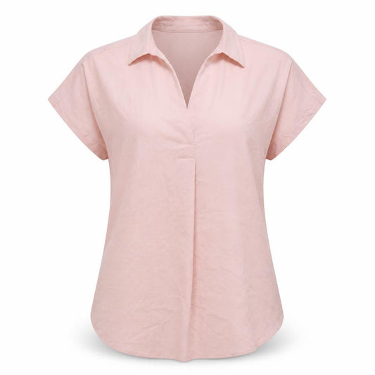 Front view of Marks & Spencer women’s pink polyester basic blouse, size UK 8, collared
