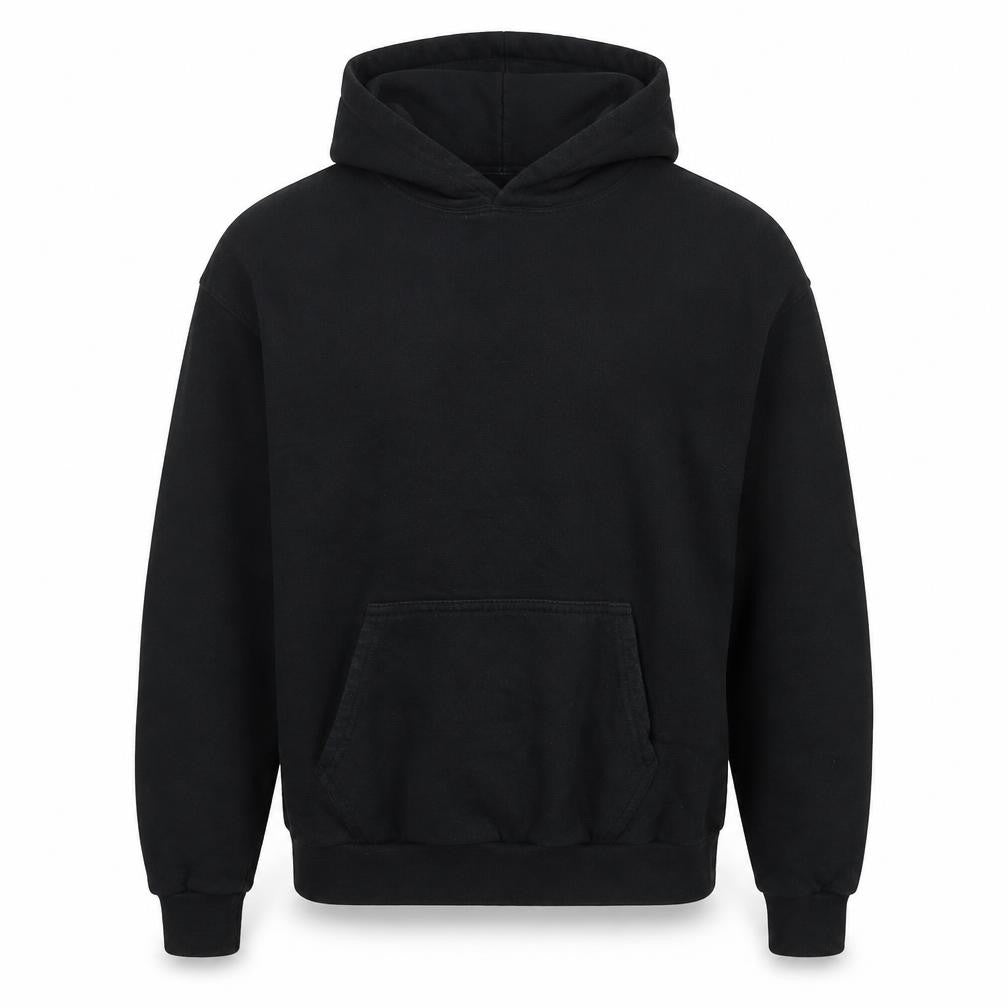 Front view of Stars & Stripes boys’ black cotton pullover hoodie, size XL, pullover