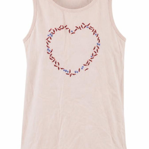 La Redoute Girls Pink 100% Cotton Basic Tank Size 10 Years Round Neck Pullover - Heart Print