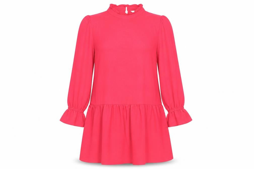 Front view of Very women’s pink polyester a-line, size UK 10, mock neck button
