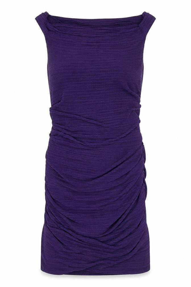 Front view of Phase Eight women’s purple polyester bodycon, size S, mock neck zip