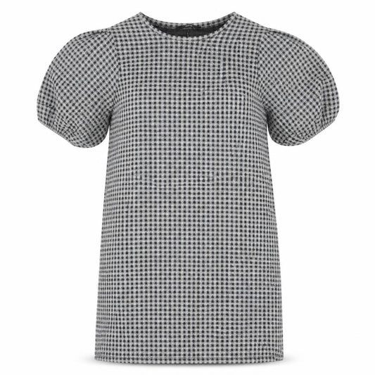 Front view of George women’s grey check polyester shift, size UK 14, round neck pullover