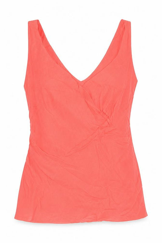 Front view of Stradivarius women’s pink viscose basic tank, size UK 14, v-neck