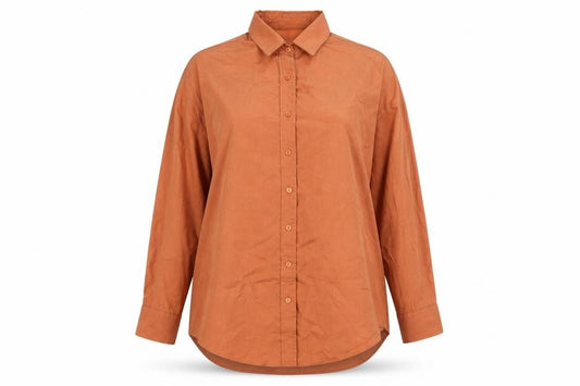 Front view of St Michael women’s orange cotton basic button-up, size UK 12, collared