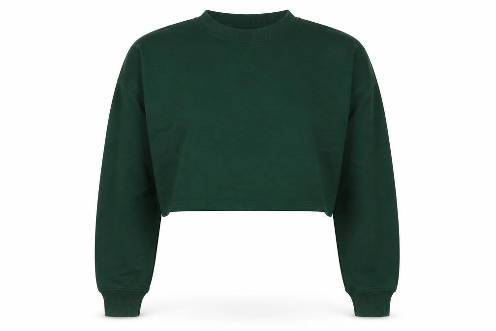Front view of Nasty Gal women’s green polyester pullover sweatshirt, size UK 6, pullover - cropped
