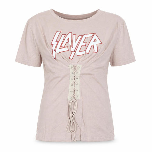 Eight Womens Pink Cotton Basic T-Shirt Size S Round Neck - Slayer Lace up