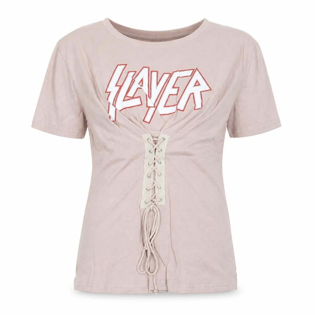 Eight Womens Pink Cotton Basic T-Shirt Size S Round Neck - Slayer Lace up