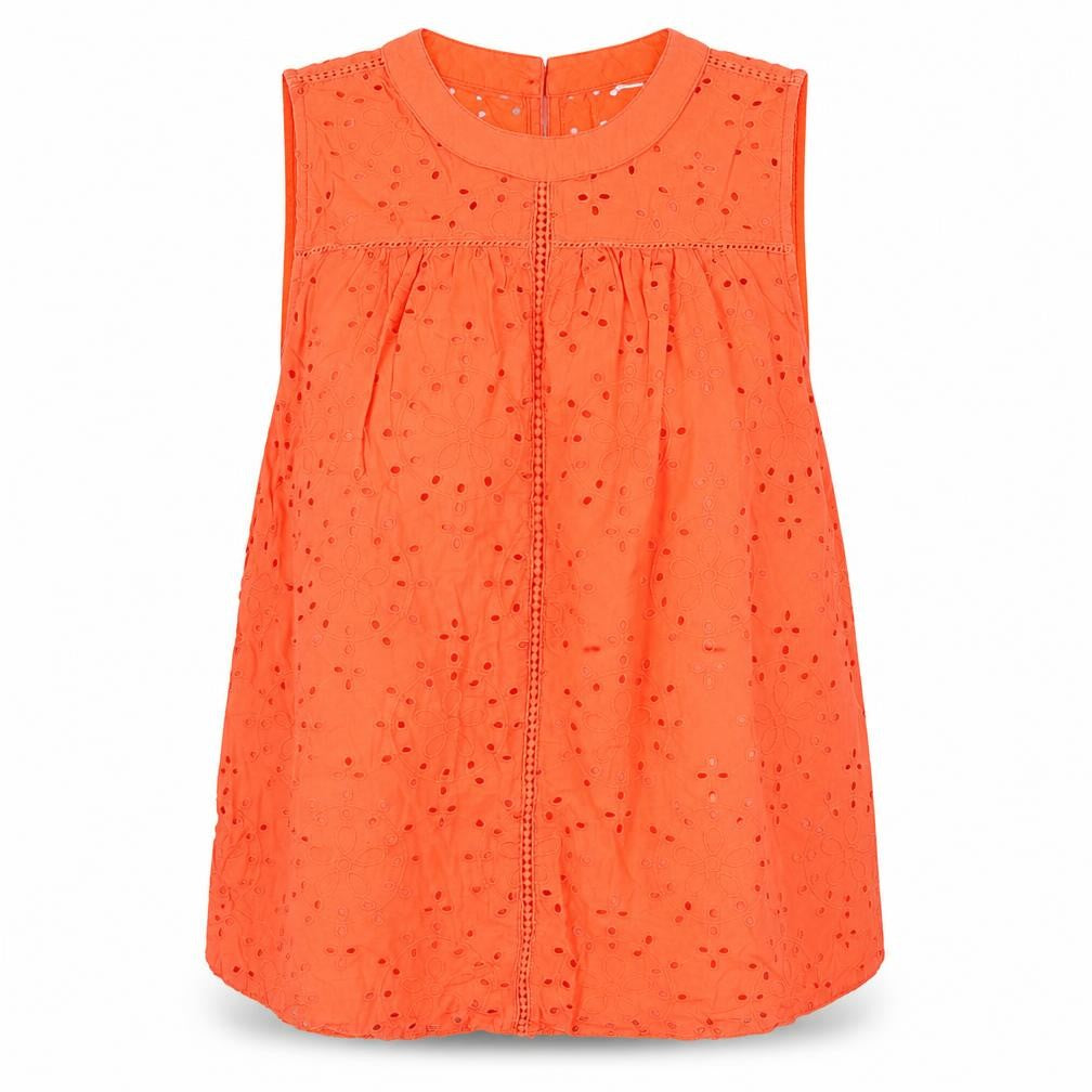 Tu Womens Orange Geometric 100% Cotton Basic Blouse Size 10 Round Neck