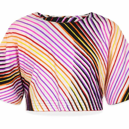 Monique Womens Multicoloured Geometric Polyester Cropped Blouse Size 14 Round Neck - Angel Sleeve